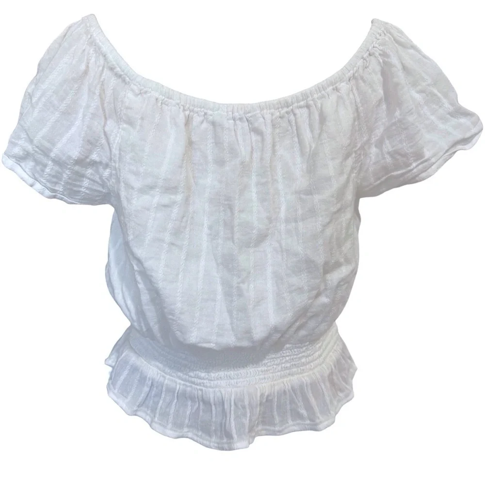 American Eagle Puff Sleeve Eyelet Bubble Blouse Size Medium White